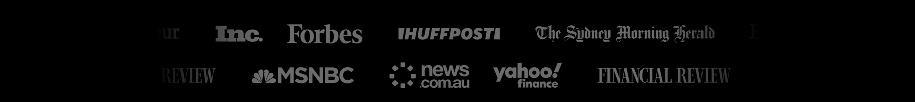 Inc, Forbes, HuffPost, The Sydney Morning Herald, Yahoo, MSNBC, news.com.au, Financial Review